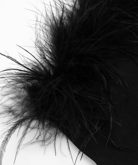 Chic Feather Trim Strapless Romper - Black Playsuit for Fall Parties & Holiday Glam