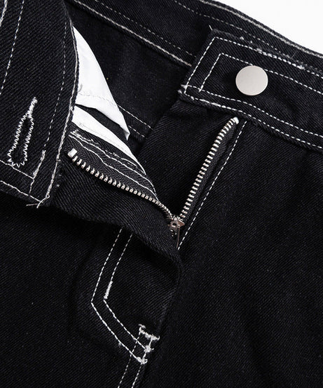 Fall Chic: Women's Asymmetrical Denim-Look Mini Skirt with Contrast Stitching | Trendy Handkerchief Hem