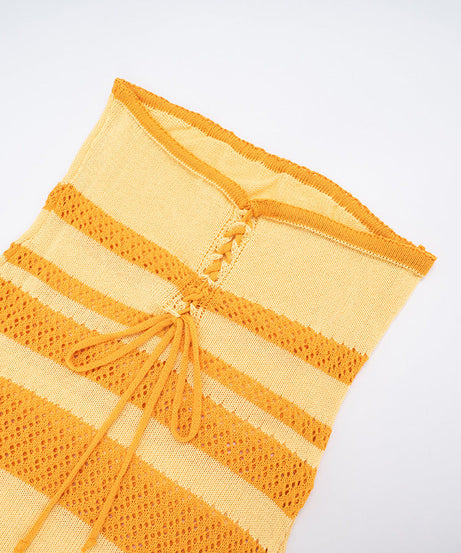 Chic Orange & Cream Stripe Knit Tube Mini Dress - Fall Party & Resort Ready