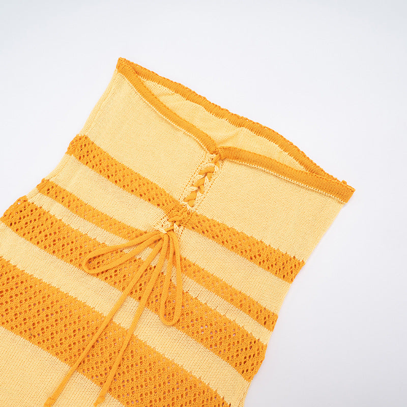 Chic Orange & Cream Stripe Knit Tube Mini Dress - Fall Party & Resort Ready