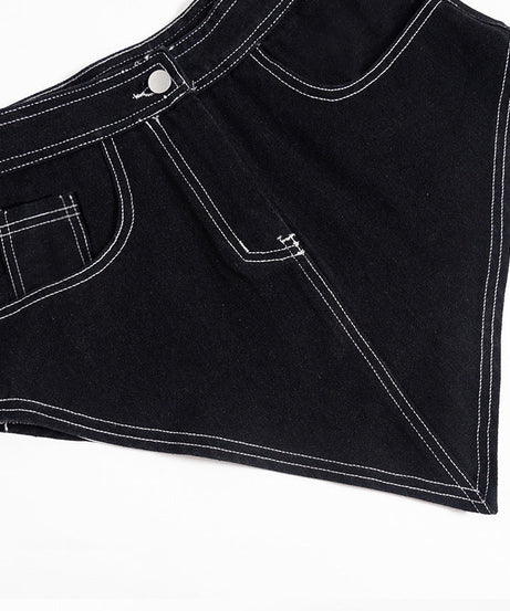 Fall Chic: Women's Asymmetrical Denim-Look Mini Skirt with Contrast Stitching | Trendy Handkerchief Hem