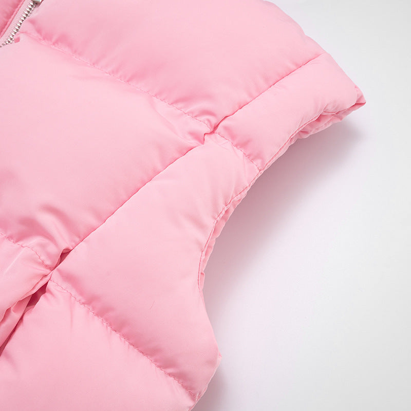 Cozy Chic Pink Cropped Puffer Vest – Fall Layering Essential for Women