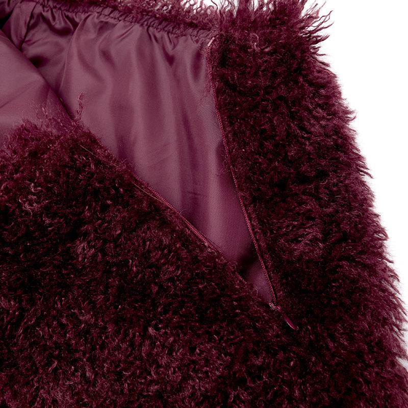 Sultry Plum Plush Hoodie & Mini Skirt Set - Chic Backless Fall & Holiday Party Look