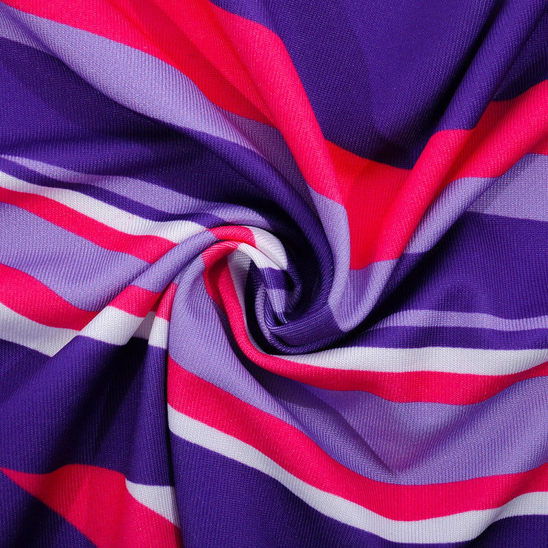 Radiant Sunset Striped Halter Crop Top & Ruched Mini Skirt Set - Your Ultimate Warm Weather Getaway Outfit