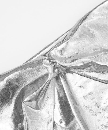 Showstopping Silver Metallic Halter Mini Dress - Cowl Neck & Backless for Holiday Parties & NYE