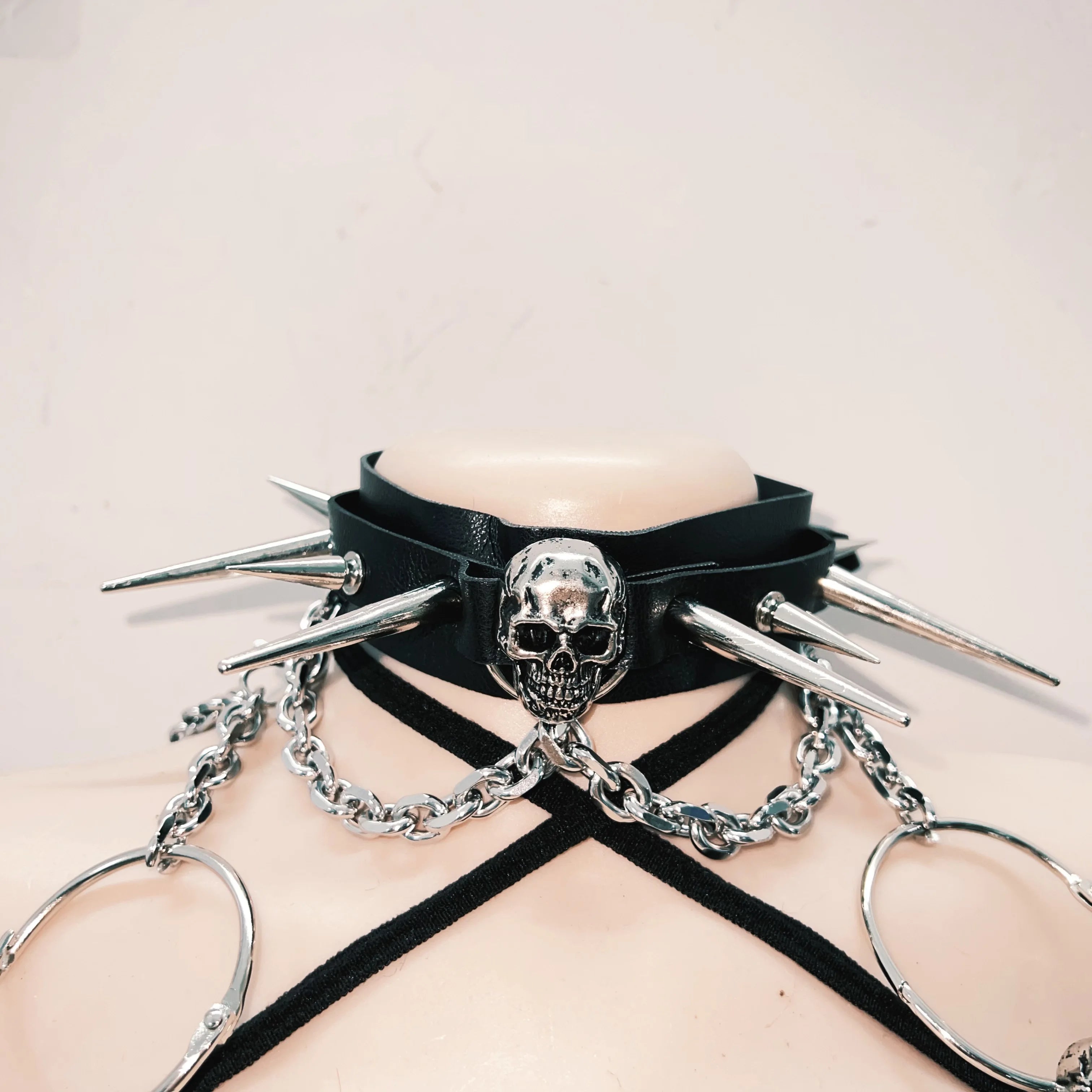 Rebel Edge Spiked Skull Fishnet Halter Top | Ultimate Halloween, Rave & Festival Clubwear