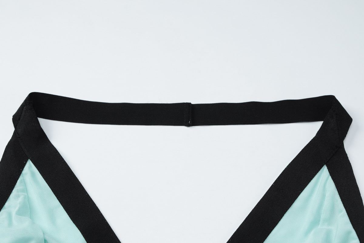 Chic Mint Green Halter Maxi Dress – Deep V-Neck, Ruched Waist & Black Bow | Elegant for Resort & Holiday Galas