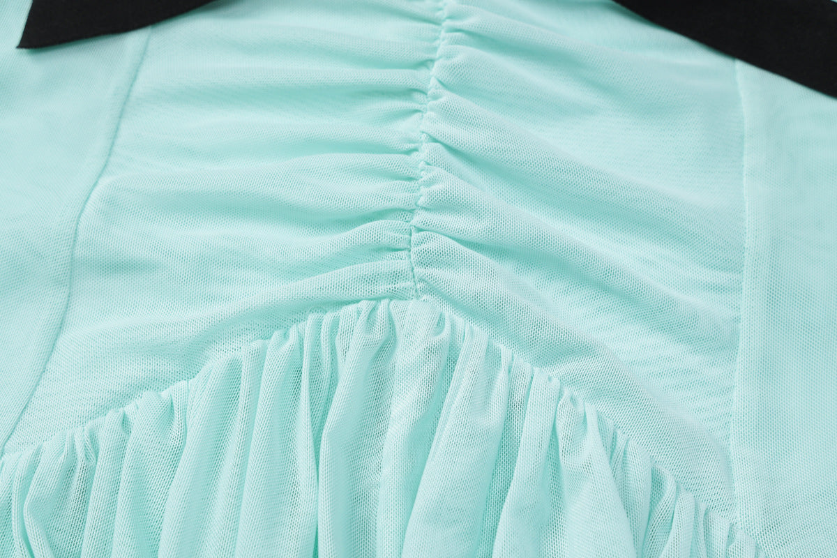 Chic Mint Green Halter Maxi Dress – Deep V-Neck, Ruched Waist & Black Bow | Elegant for Resort & Holiday Galas