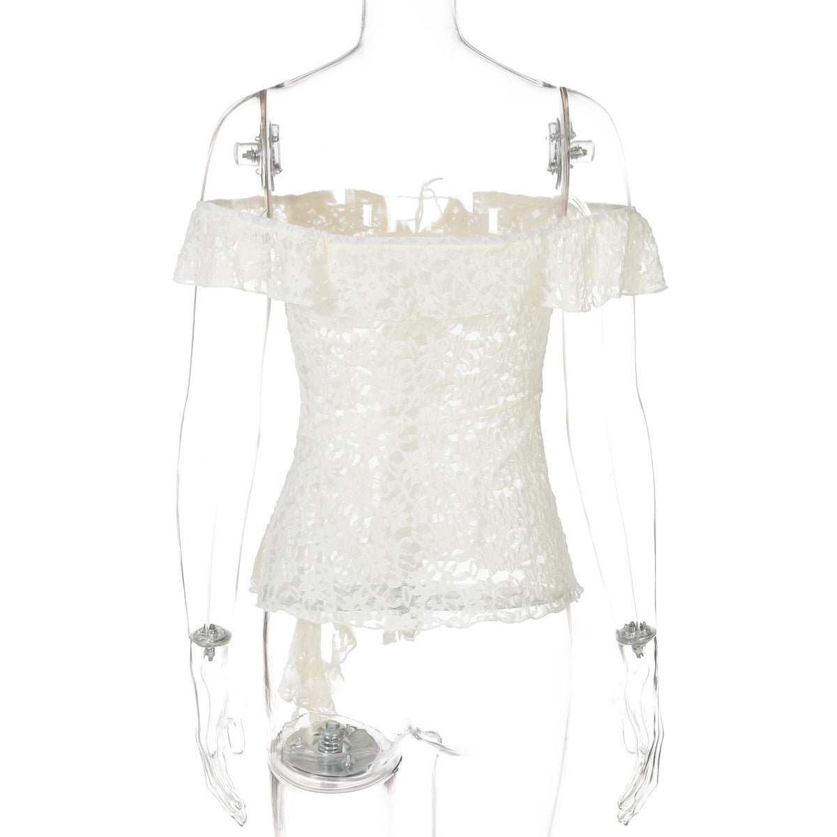 Romantic Lace Off-Shoulder Top: Chic Tie-Front & Asymmetrical Ruffle for Fall Evenings