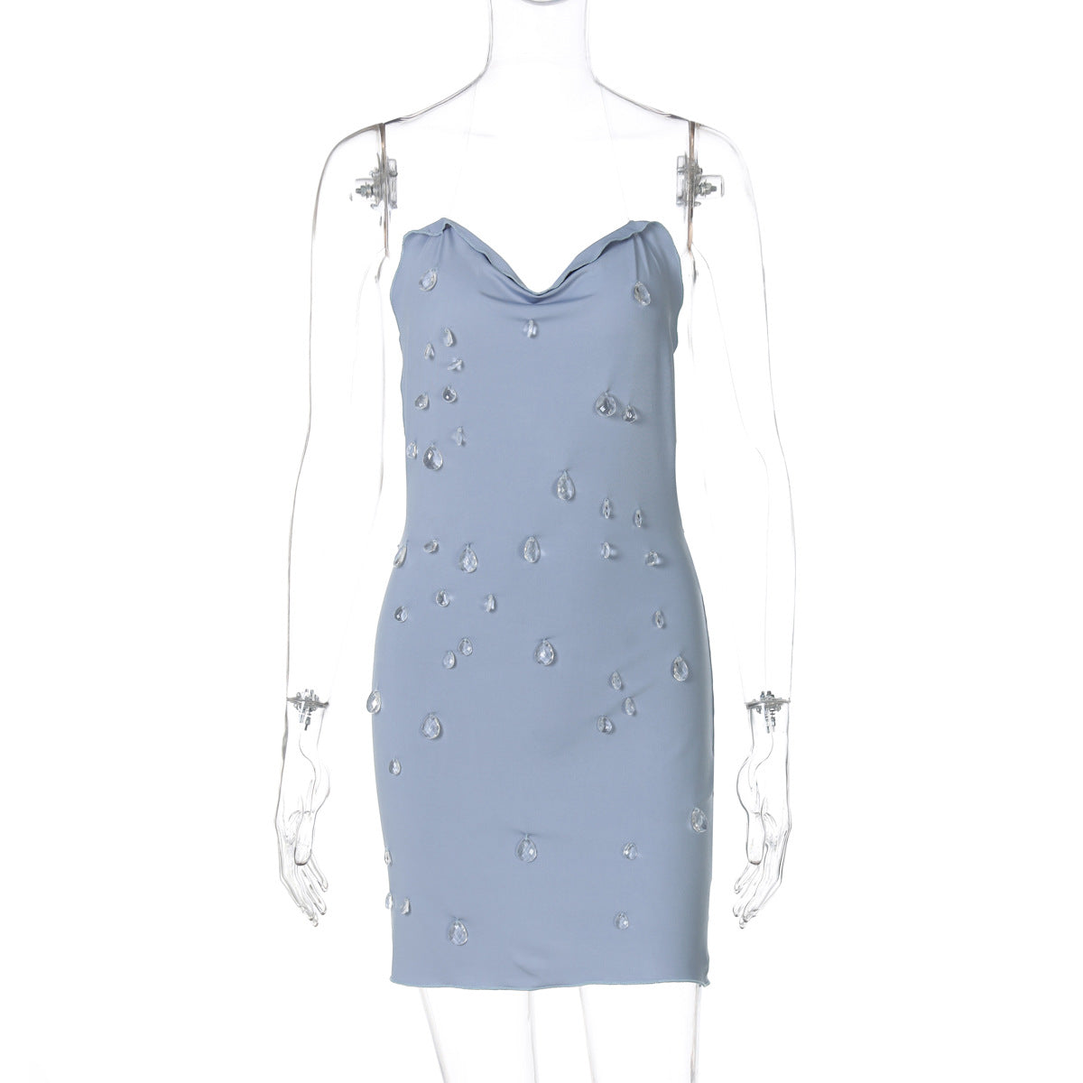 Starlight Siren Cowl Neck Halter Mini Dress | Dazzling Raindrop Embellishments for Fall & Holiday Parties