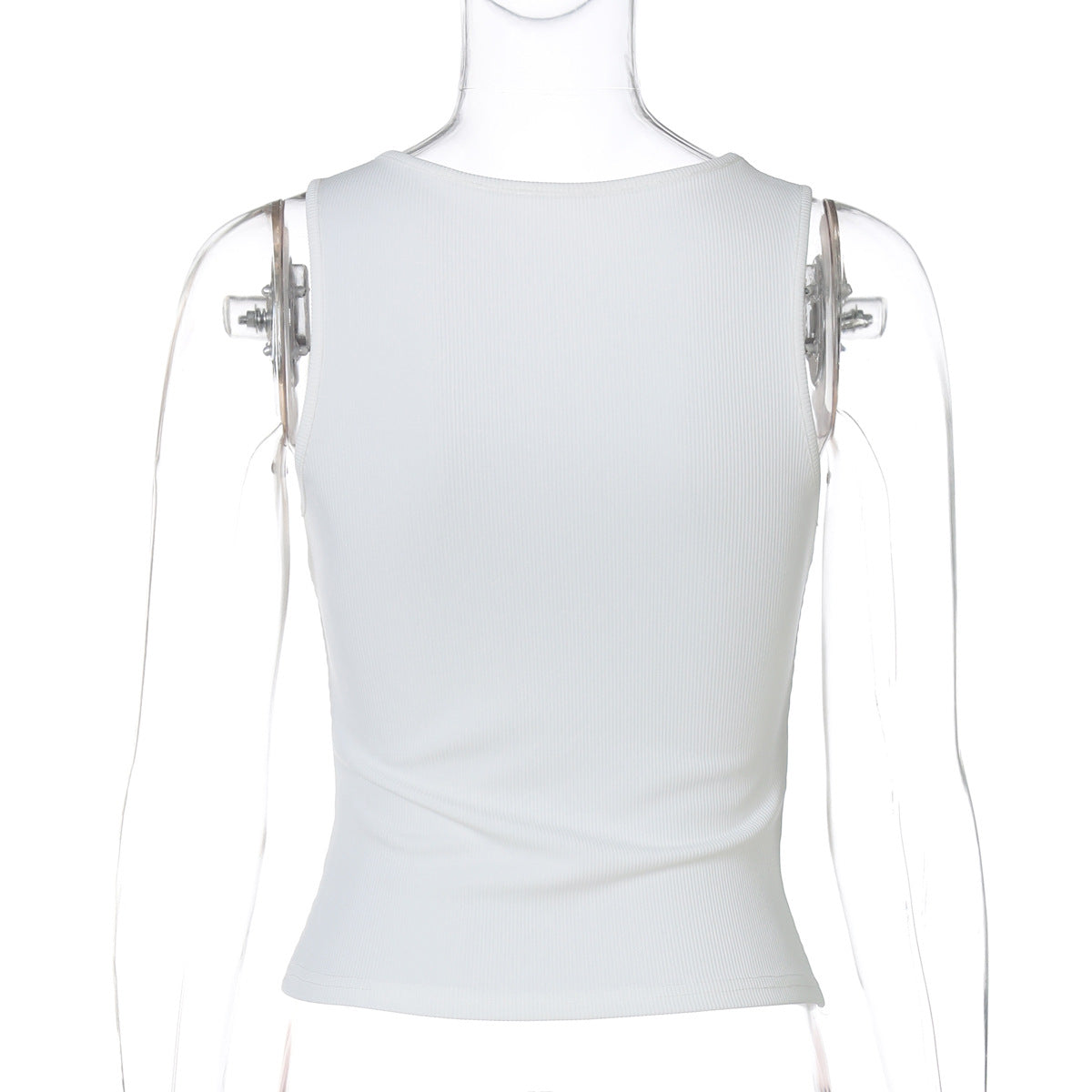 Effortless Chic: White Ribbed Tank Top with Shimmer Appliques | Fall & Holiday Style