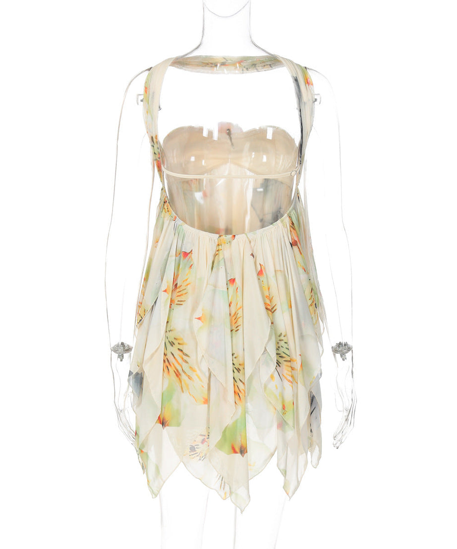 Chic Halter Neck Orchid Print Mini Dress – Your Essential Resort & Holiday Getaway Style