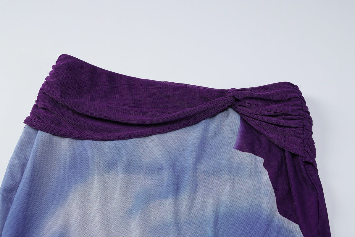 Effortless Chic: Cowl Neck Halter & Vibrant Mesh Maxi Skirt Set - Your Statement for Fall Getaways & Holiday Events