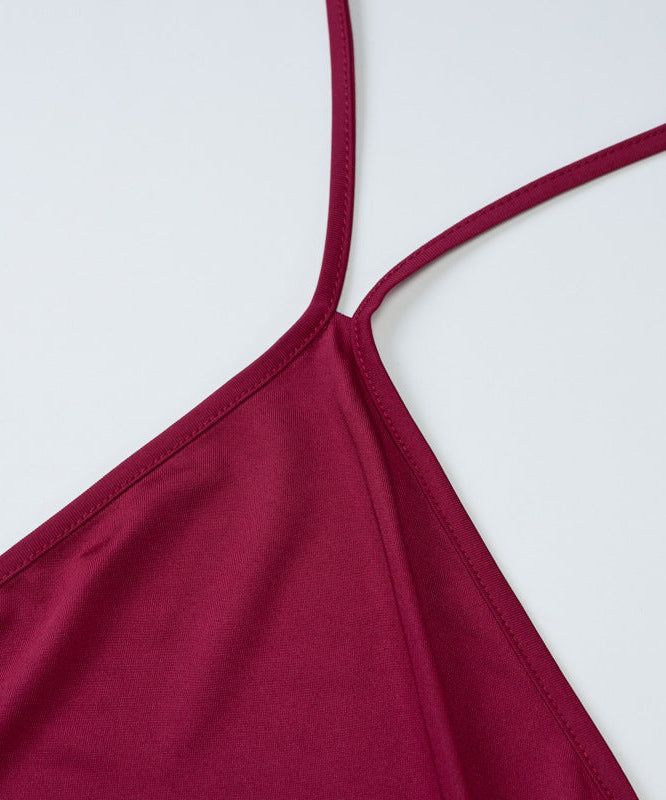 Sultry Burgundy Halter Ruched Mini Dress with Tassel Hem | Fall & Holiday Party Perfect