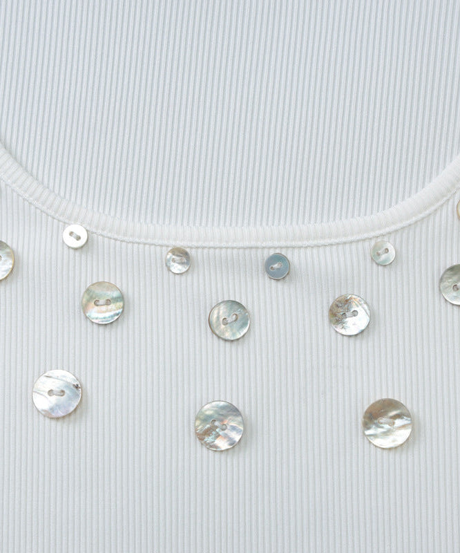 Effortless Chic: White Ribbed Tank Top with Shimmer Appliques | Fall & Holiday Style