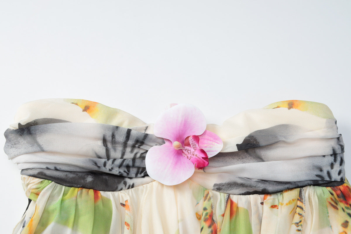 Chic Halter Neck Orchid Print Mini Dress – Your Essential Resort & Holiday Getaway Style