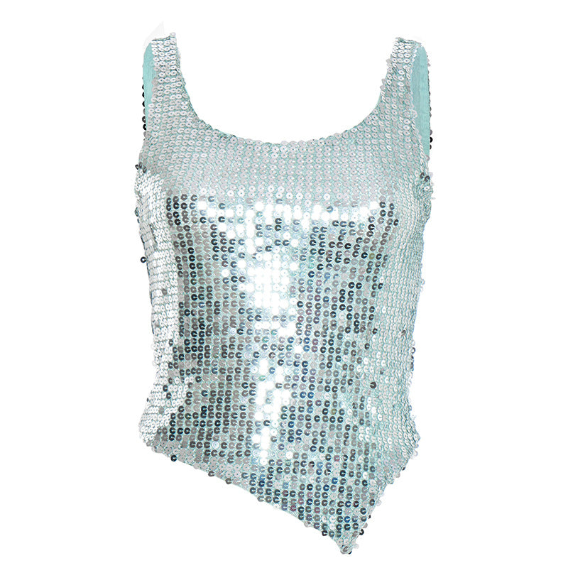 Dazzling Asymmetrical Sequin Tank Top – Your Ultimate Holiday Party & NYE Glam