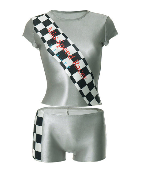 Miss Speed Racer Winner Crop Top & Shorts Set - Perfect for Halloween & Race Day!