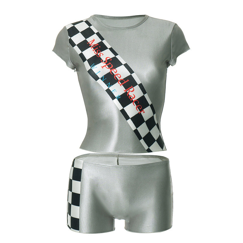 Miss Speed Racer Winner Crop Top & Shorts Set - Perfect for Halloween & Race Day!