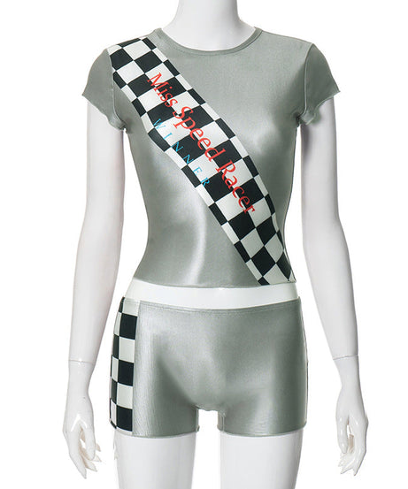 Miss Speed Racer Winner Crop Top & Shorts Set - Perfect for Halloween & Race Day!