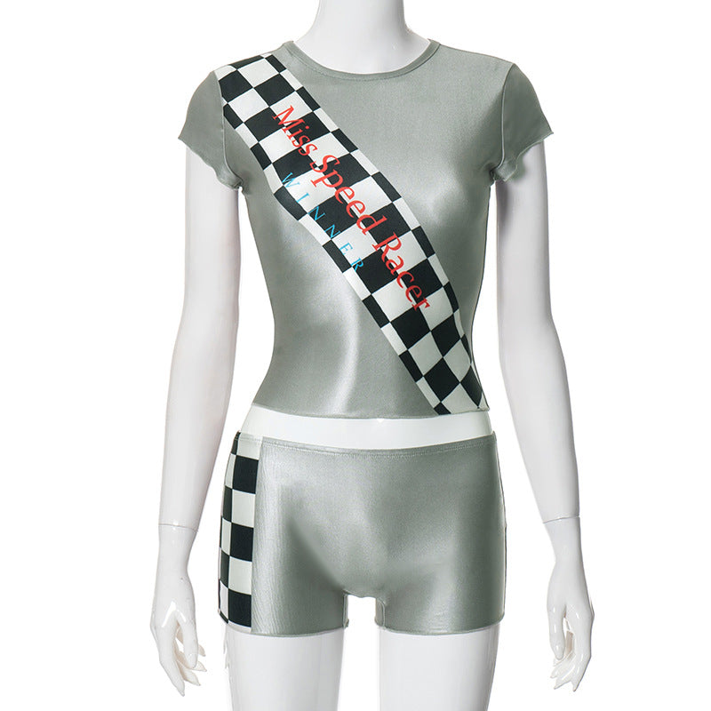 Miss Speed Racer Winner Crop Top & Shorts Set - Perfect for Halloween & Race Day!