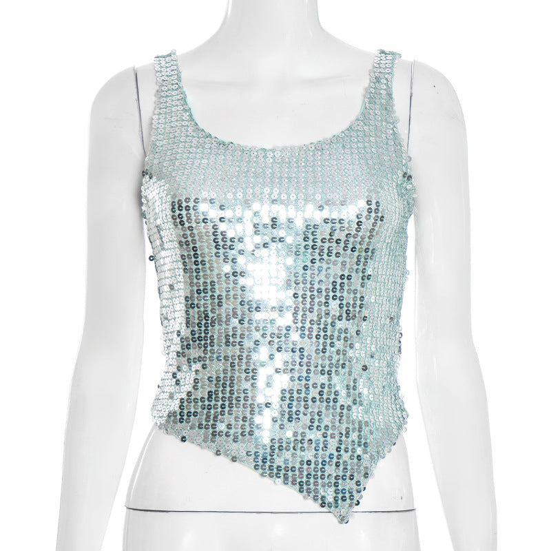 Dazzling Asymmetrical Sequin Tank Top – Your Ultimate Holiday Party & NYE Glam