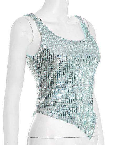 Dazzling Asymmetrical Sequin Tank Top – Your Ultimate Holiday Party & NYE Glam