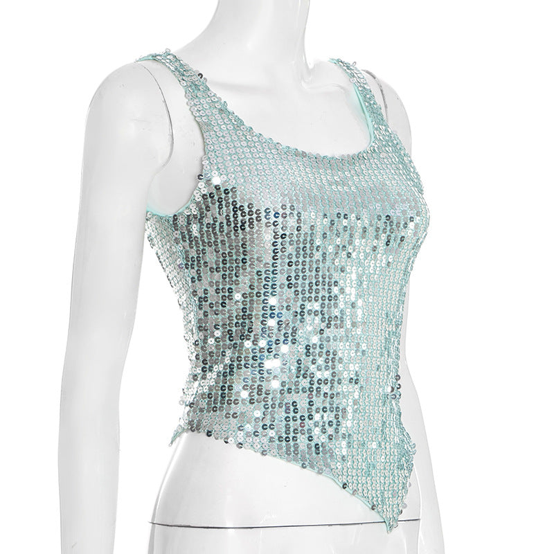 Dazzling Asymmetrical Sequin Tank Top – Your Ultimate Holiday Party & NYE Glam