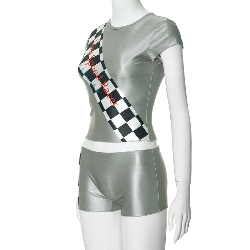 Miss Speed Racer Winner Crop Top & Shorts Set - Perfect for Halloween & Race Day!