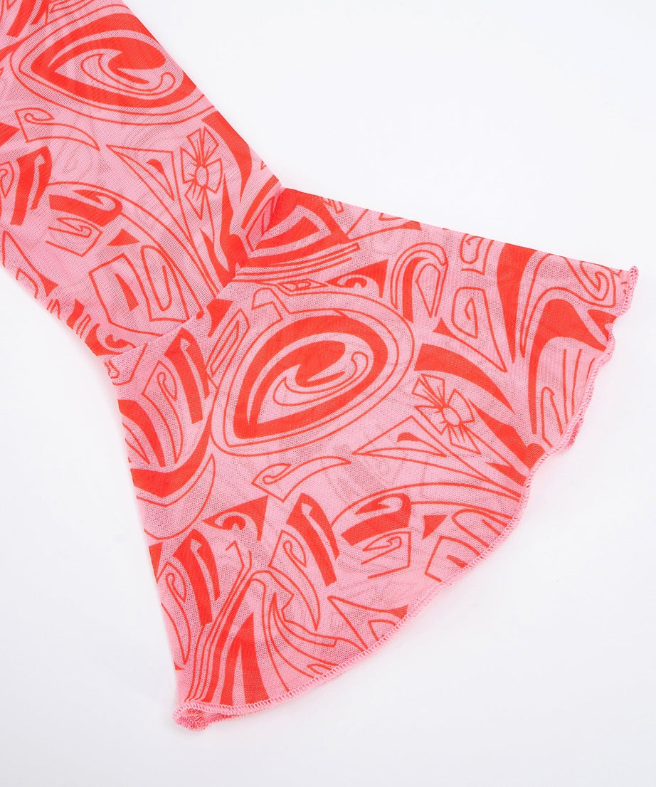 Autumn Bloom Sheer Mesh Top: Rhinestone Embellished, Flared Sleeves & Leopard Trim