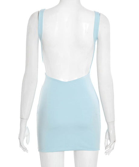 Whimsical Butterfly Square Neck Mini Dress - Light Blue Flirty Fall Style