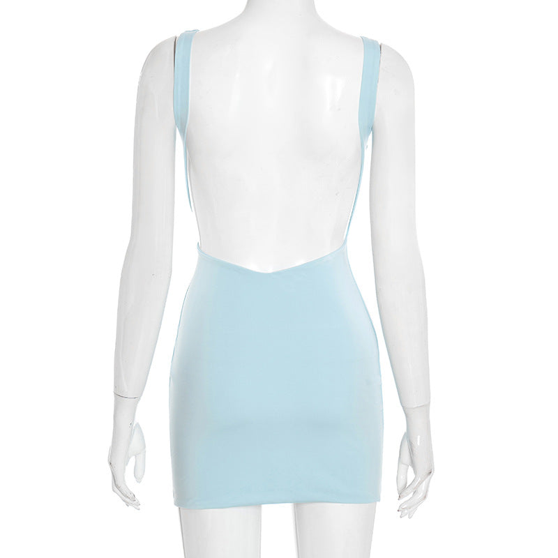 Whimsical Butterfly Square Neck Mini Dress - Light Blue Flirty Fall Style