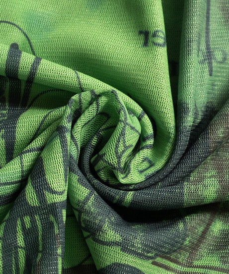 Edgy Green Graphic Mesh Crop Top for Women - Long Sleeve Slit Detail Tee | Fall & Halloween Fashion