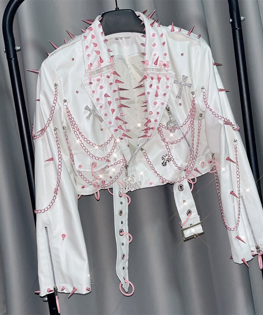 Glamorous Spiked Fluffy O-Ring Mini Skirt Set | Y2K Rave & Halloween Ready