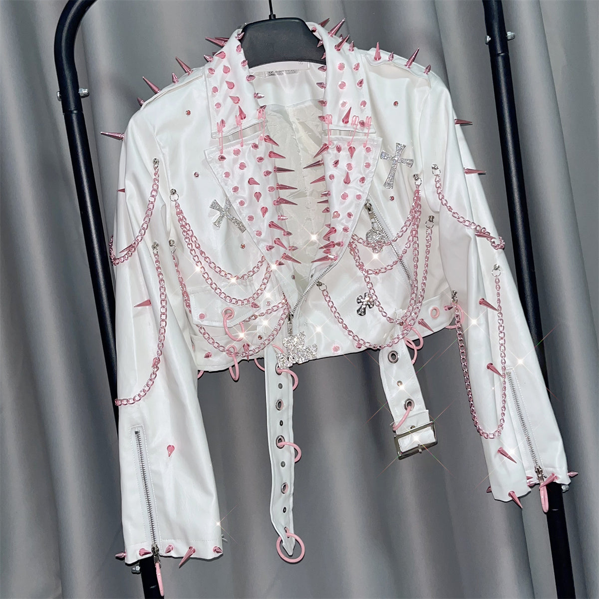 Glamorous Spiked Fluffy O-Ring Mini Skirt Set | Y2K Rave & Halloween Ready