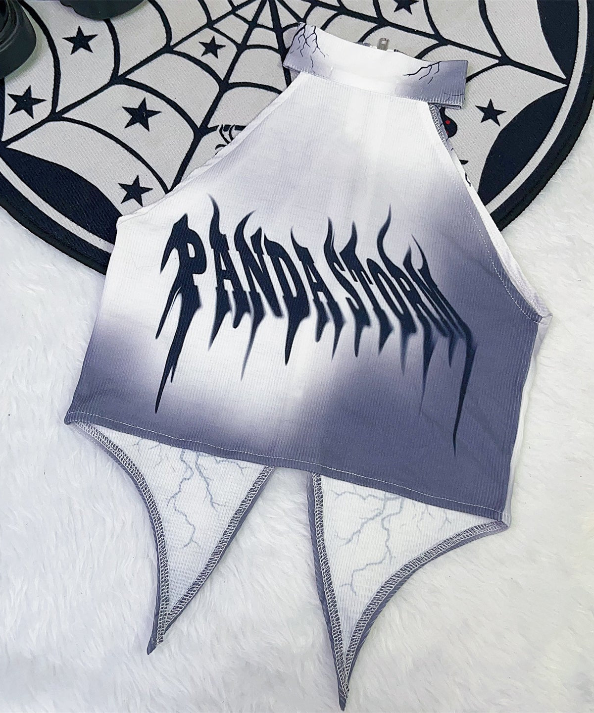 "Mad Storm" Gothic Grunge Zip-Up Crop Top & Arm Sleeves Set - Spooky Season Alt Fashion