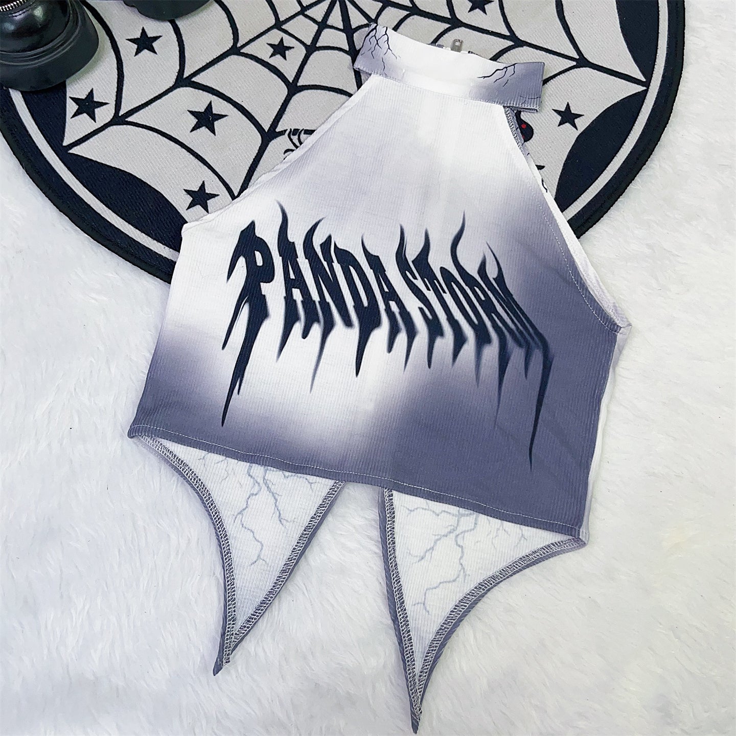 "Mad Storm" Gothic Grunge Zip-Up Crop Top & Arm Sleeves Set - Spooky Season Alt Fashion