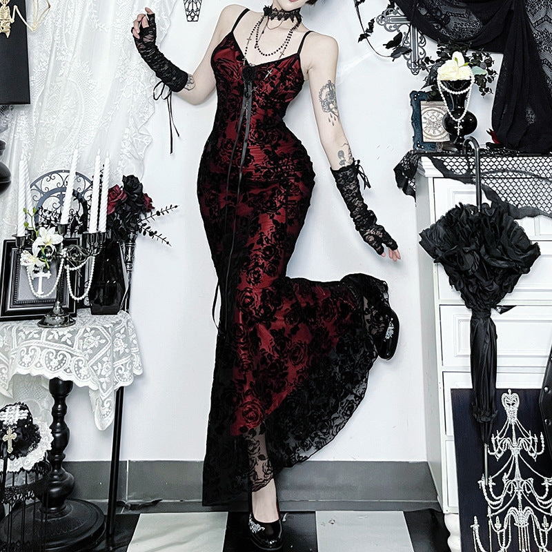 Vampy Victorian Rose Lace Maxi Dress - Your Spooky Season & Holiday Gala Showstopper
