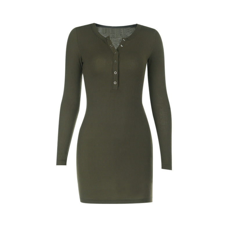 Cozy Chic Olive Ribbed Knit Henley Mini Dress - Your Fall & Winter Style Essential