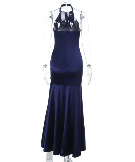 Stunning Navy Blue Halter Mermaid Gown - Your Elegant Choice for Holiday Parties & Formal Events