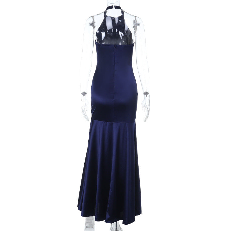 Stunning Navy Blue Halter Mermaid Gown - Your Elegant Choice for Holiday Parties & Formal Events