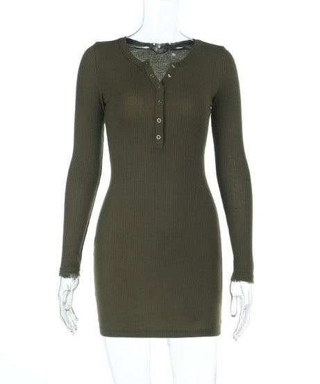 Cozy Chic Olive Ribbed Knit Henley Mini Dress - Your Fall & Winter Style Essential