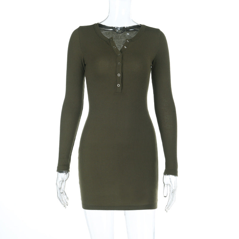 Cozy Chic Olive Ribbed Knit Henley Mini Dress - Your Fall & Winter Style Essential