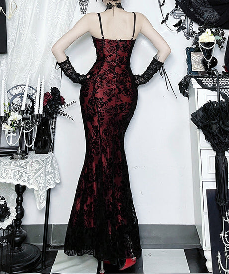 Vampy Victorian Rose Lace Maxi Dress - Your Spooky Season & Holiday Gala Showstopper