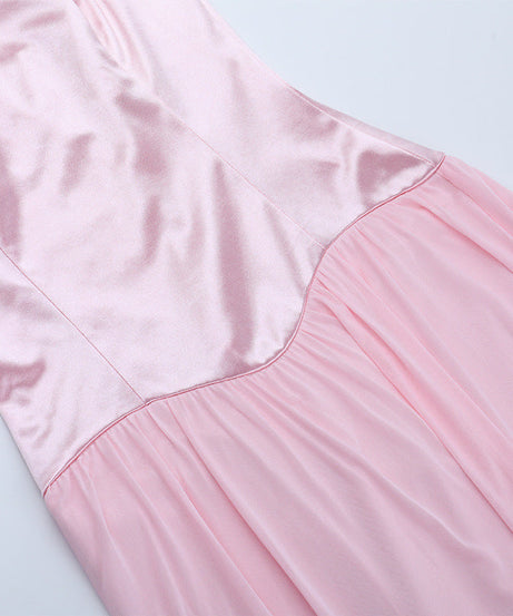 Romantic Blush Pink Off-Shoulder Halter Maxi Gown - Elegant Evening Dress for Holiday Galas