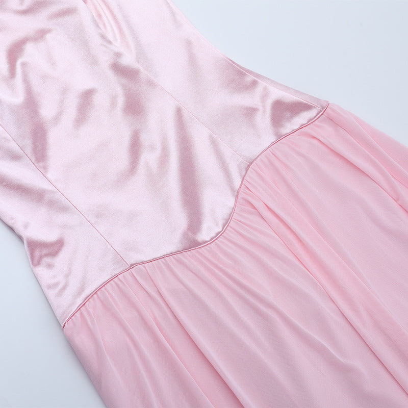 Romantic Blush Pink Off-Shoulder Halter Maxi Gown - Elegant Evening Dress for Holiday Galas