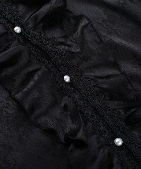 Bewitching Black Gothic Maxi Dress - Dramatic Victorian Ruffle V-Neck for Halloween & Fall Galas