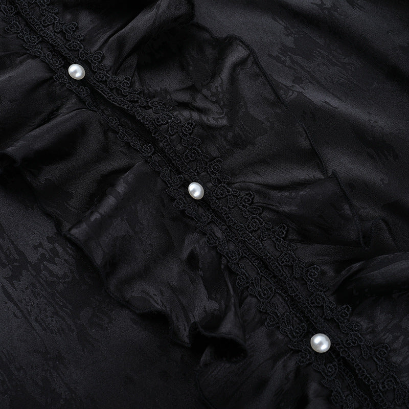 Bewitching Black Gothic Maxi Dress - Dramatic Victorian Ruffle V-Neck for Halloween & Fall Galas