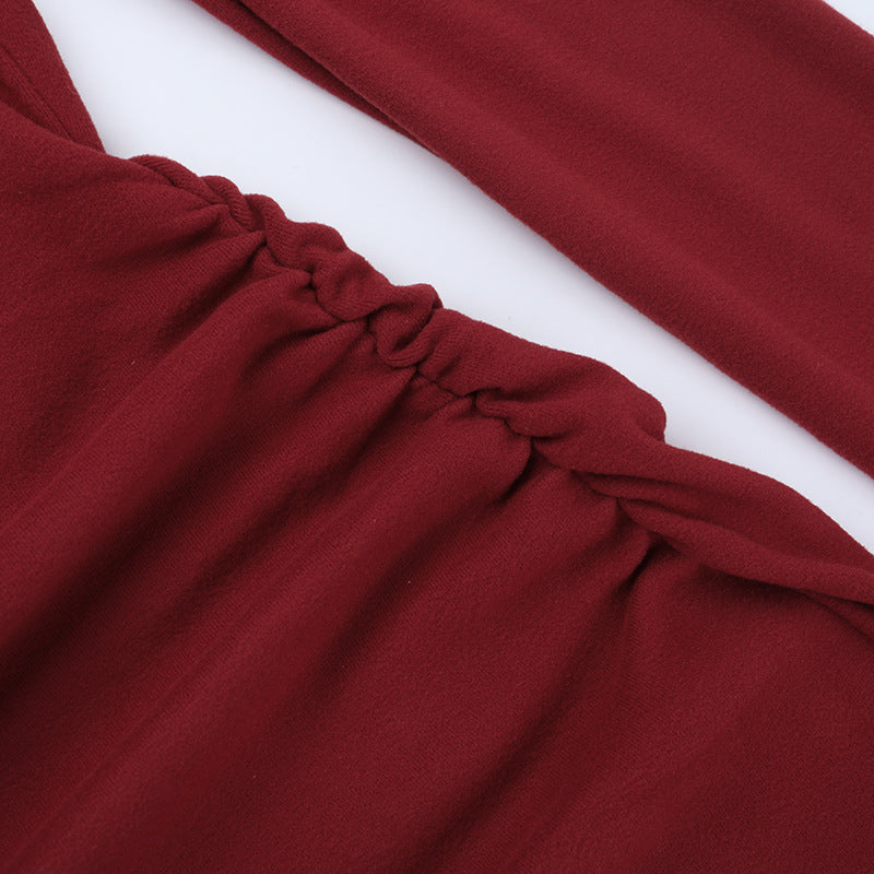 Sophisticated Wine Red One-Shoulder Maxi Gown – Elegant Floral Appliqué for Fall Galas & Holiday Parties