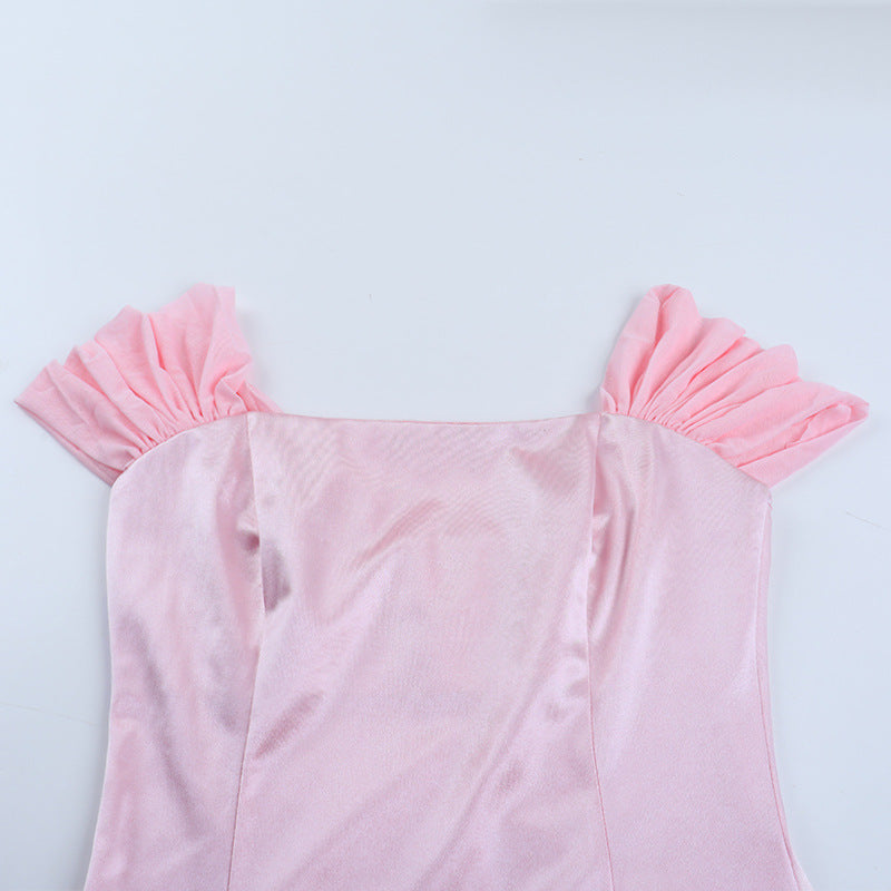 Romantic Blush Pink Off-Shoulder Halter Maxi Gown - Elegant Evening Dress for Holiday Galas